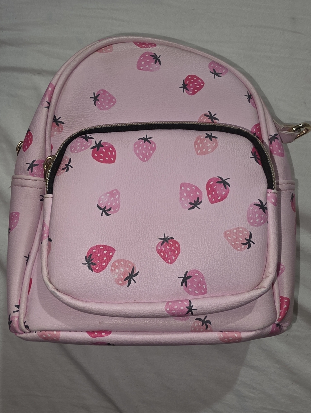 Pink Strawberry Print Mini Backpack Purse Bag!